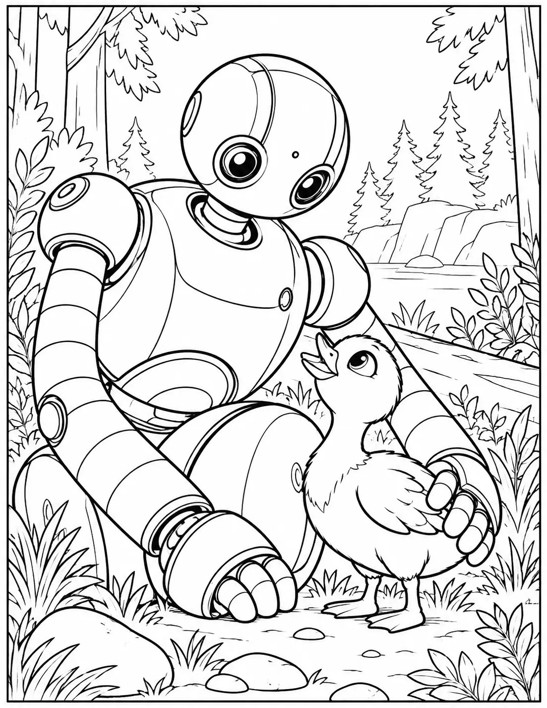 Roz and Brightbill together in the forest Wild Robot coloring page