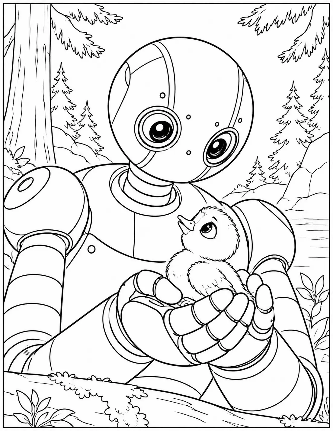 Roz holding Brightbill gently Wild Robot coloring page