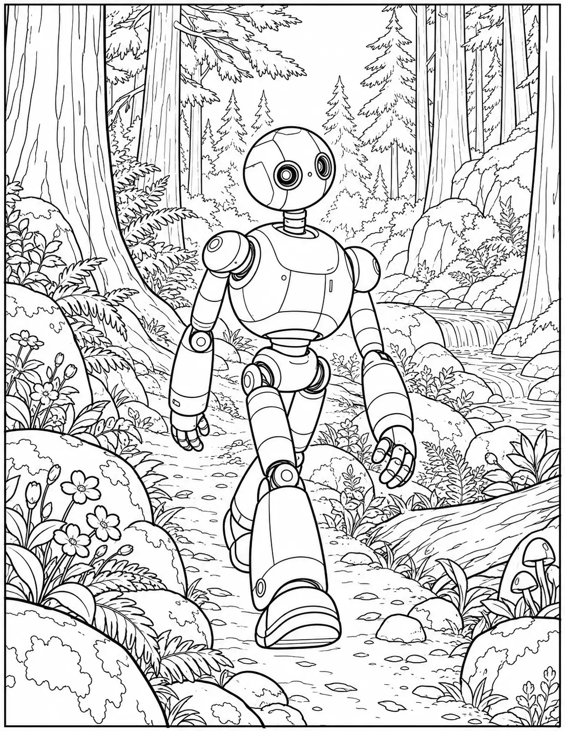Roz walking through the woods Wild Robot coloring page
