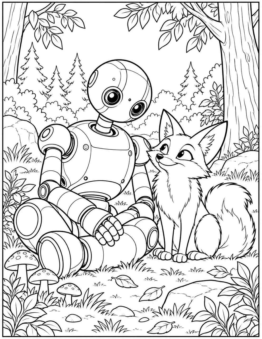 Roz sitting beside Fink in the forest Wild Robot coloring page