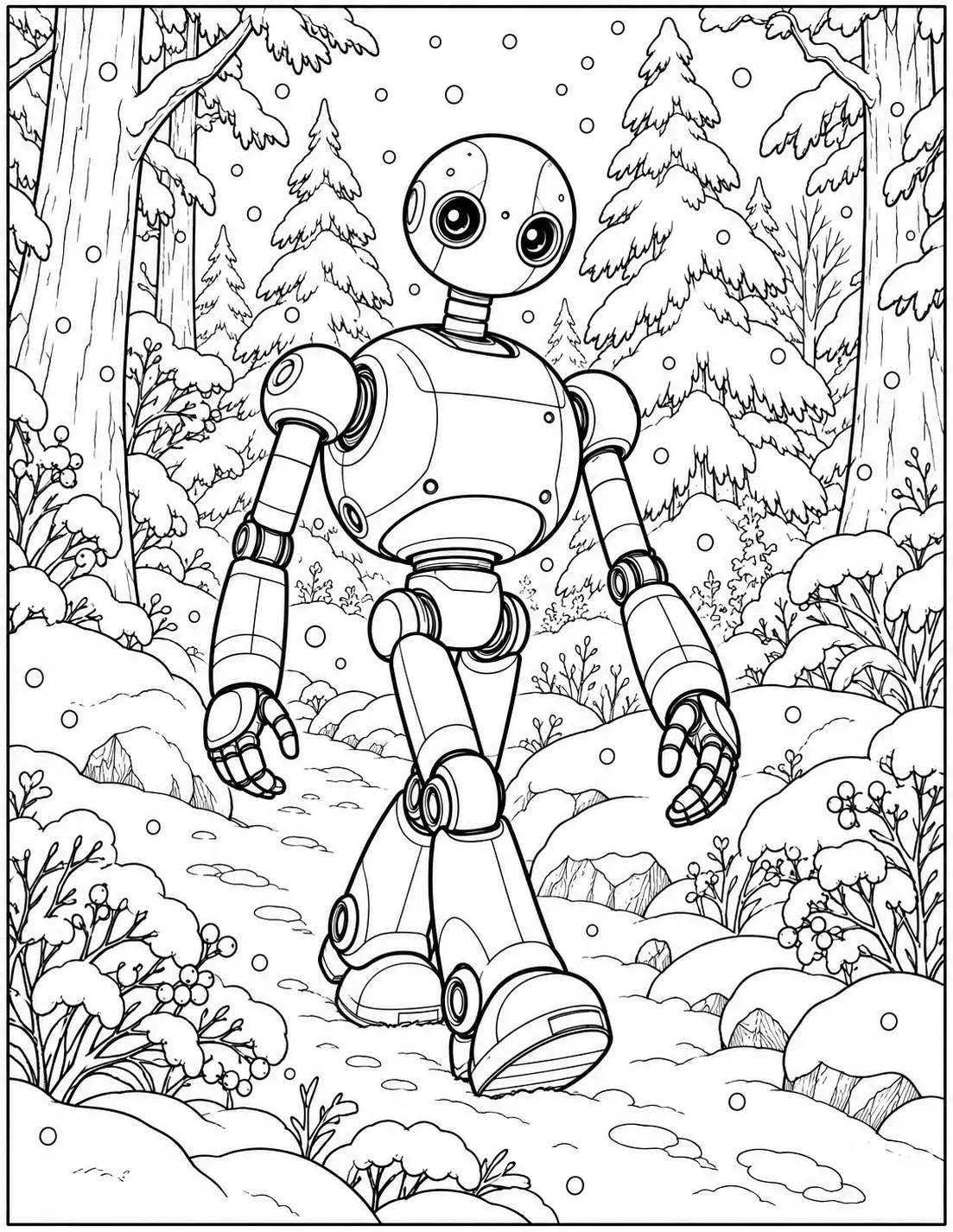Roz walking through a snowy forest Wild Robot coloring page