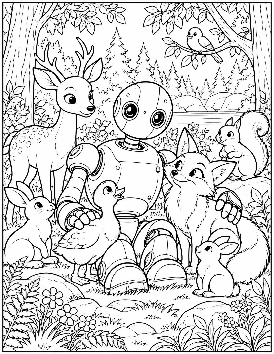 Roz Brightbill Fink and forest friends Wild Robot coloring page